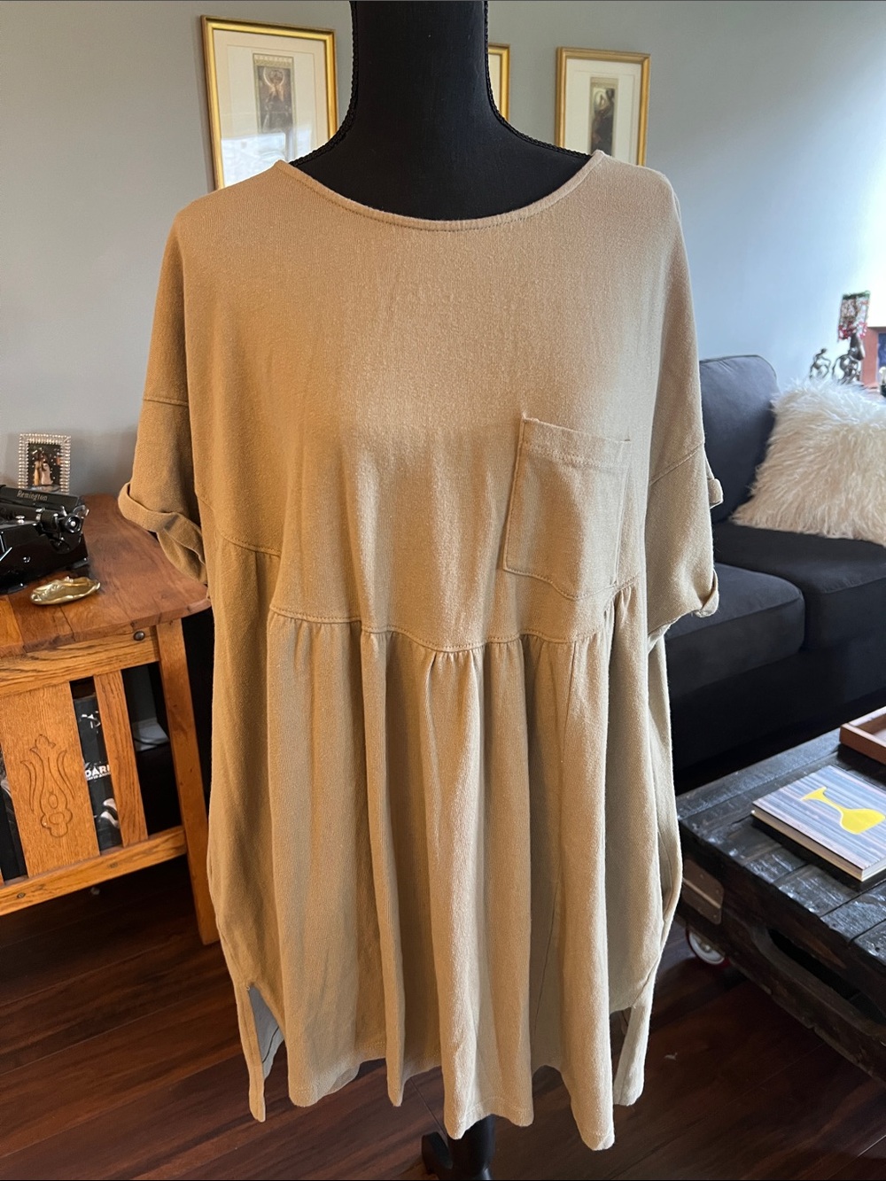 Cute By Together cotton, oversized tunic, neutral khaki/green size M NWT
